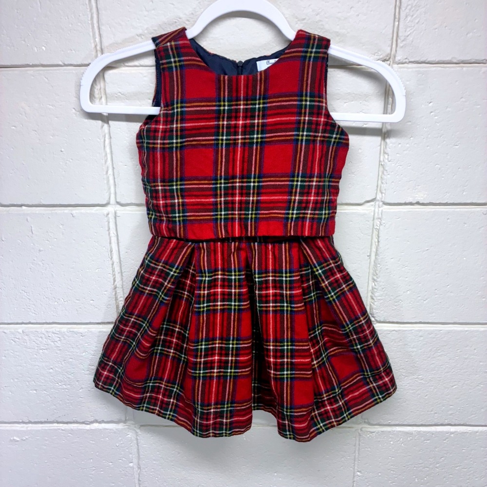 Brooks Brothers Plaid Dress Kids 4 Red Tartan Pleated Sleeveless Holiday Classic